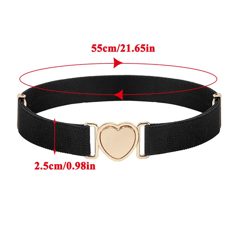 1PCS Adjustable Stretch Waistbands Boys Girls Belt Love Heart Shape Buckle Solid Color Wide Leisure Elastic Waist Belt