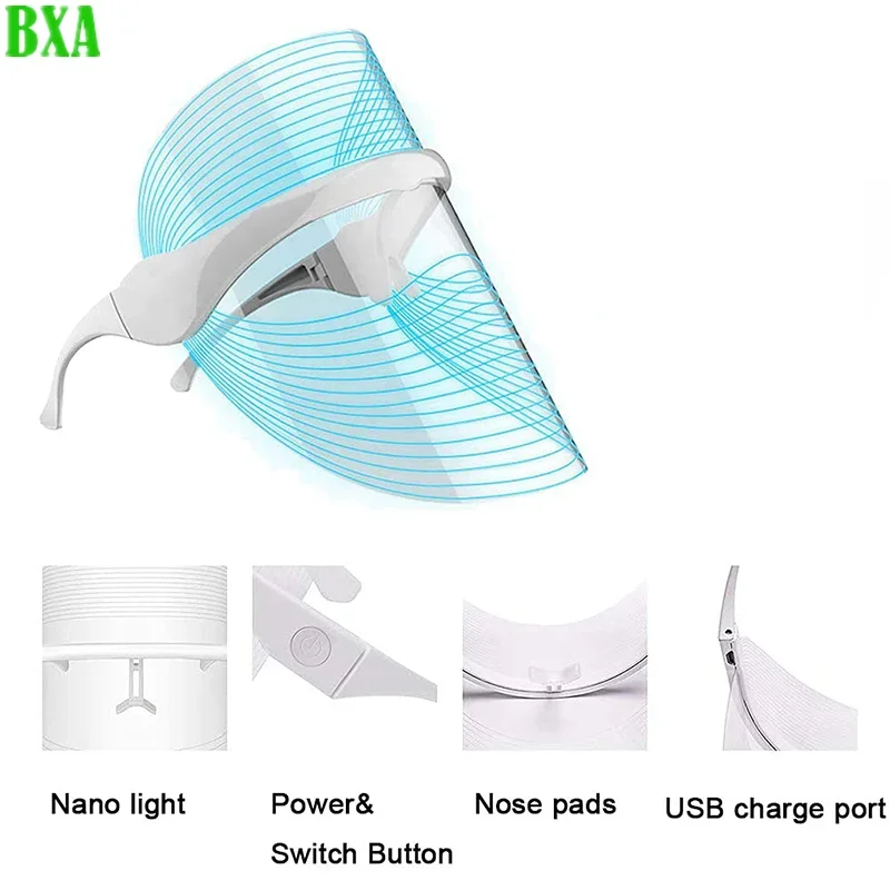 BXA LED Light Therapy Facial Mask 7 Colors Photon Anti-Aging Anti Wrinkle Rejuvenation Wireless Face Mask Skin Care Beatuy