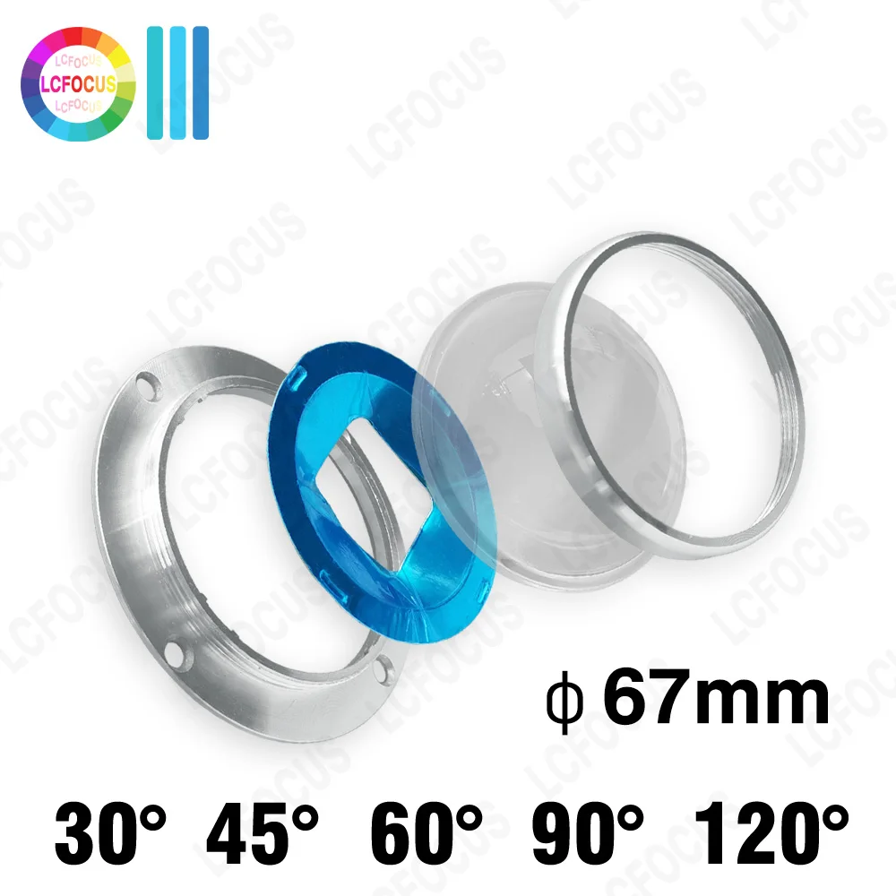 30 45 60 90 120 Degrees LED Lens Optical Glass 67mm + Reflector Collimator + Fixed Bracket For 20W 30W 50W 100W Lamp Light Beads