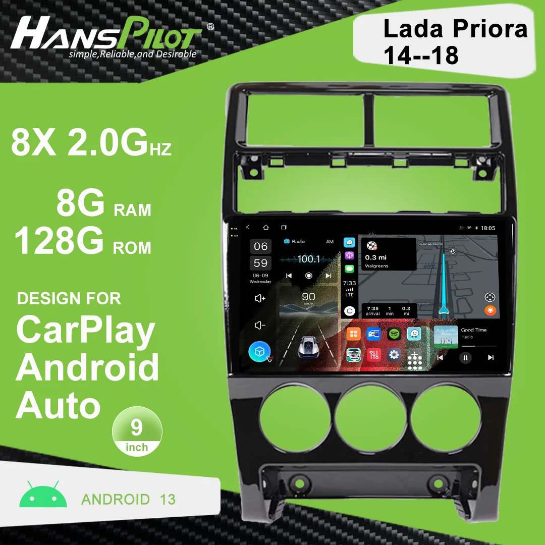 3123 HansPilot Android Navigation, Car Radio DVD for Lada Priora 14--18 with Design For CarPlay AndroidAuto