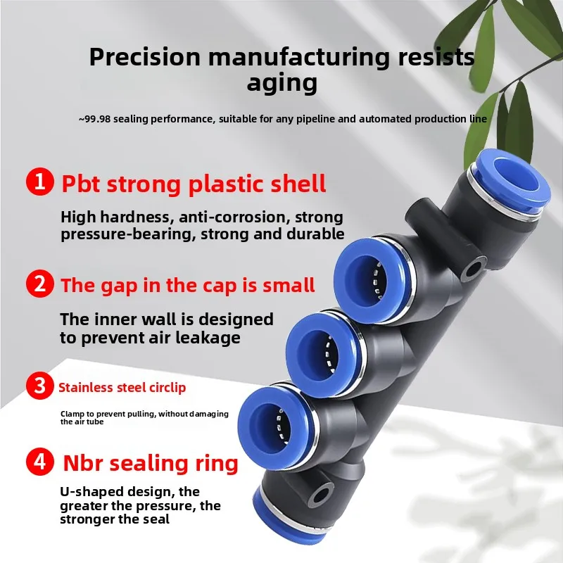 Pneumatic Quick Connect Fitting Air Compressor Accessories Plastic 5-Way Adapter OD PK4/6/8/10