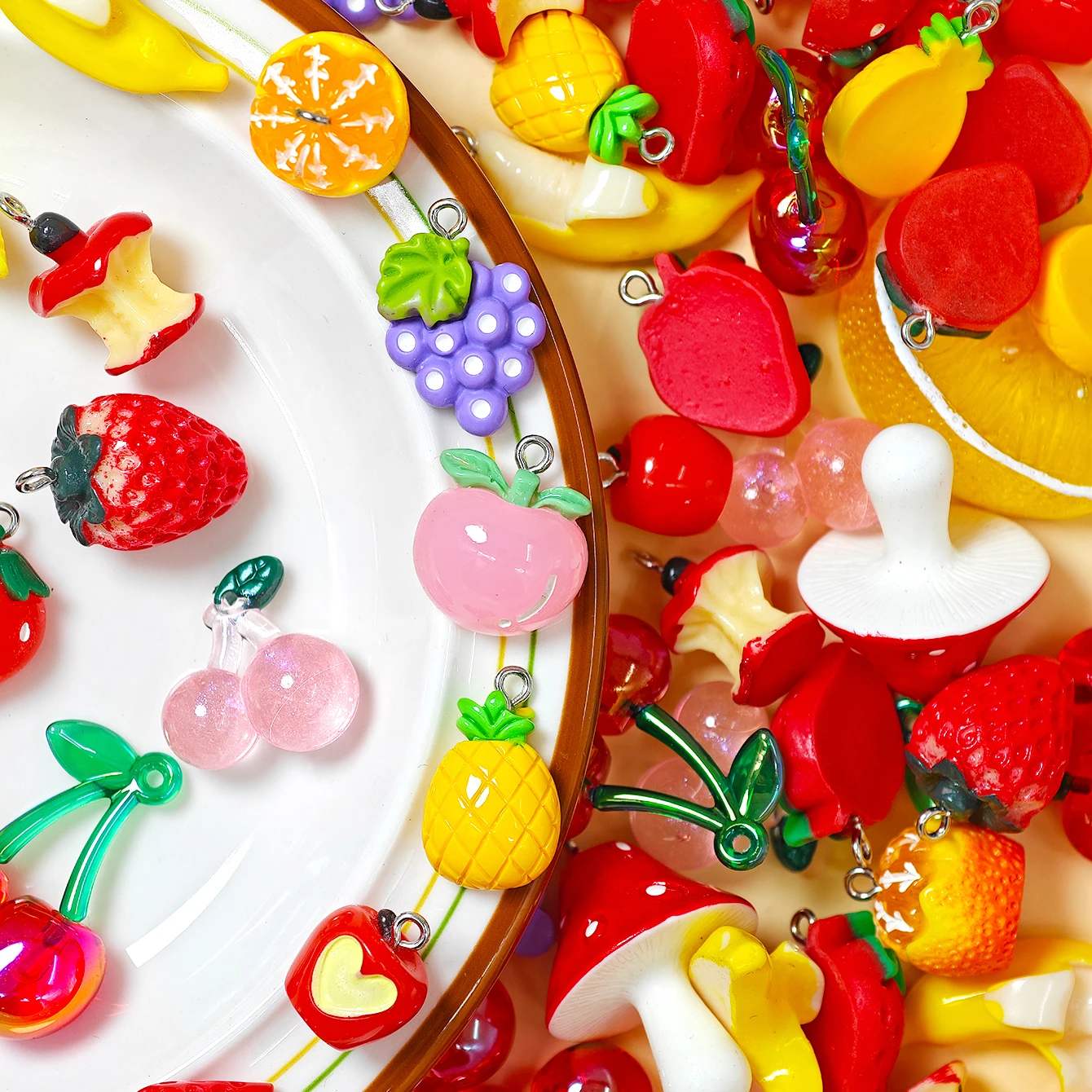 Dopamine Mixed Creative Simulated Fruit & Food Resin Pendants DIY Earrings Necklaces Keychains Phone Chains Jewelry Accessories