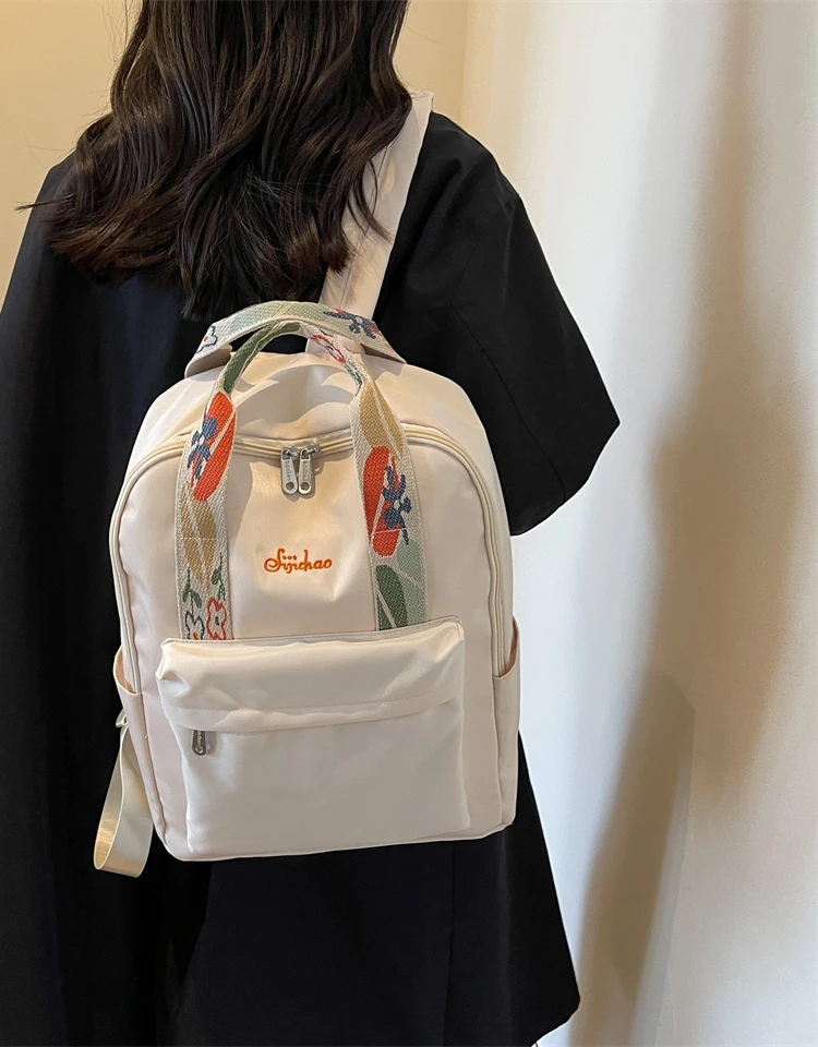 

Lightweight Medium Size Double oulder Bag for Traveling Students High School College Small Fre Sle Nylon Pure Color Zipper