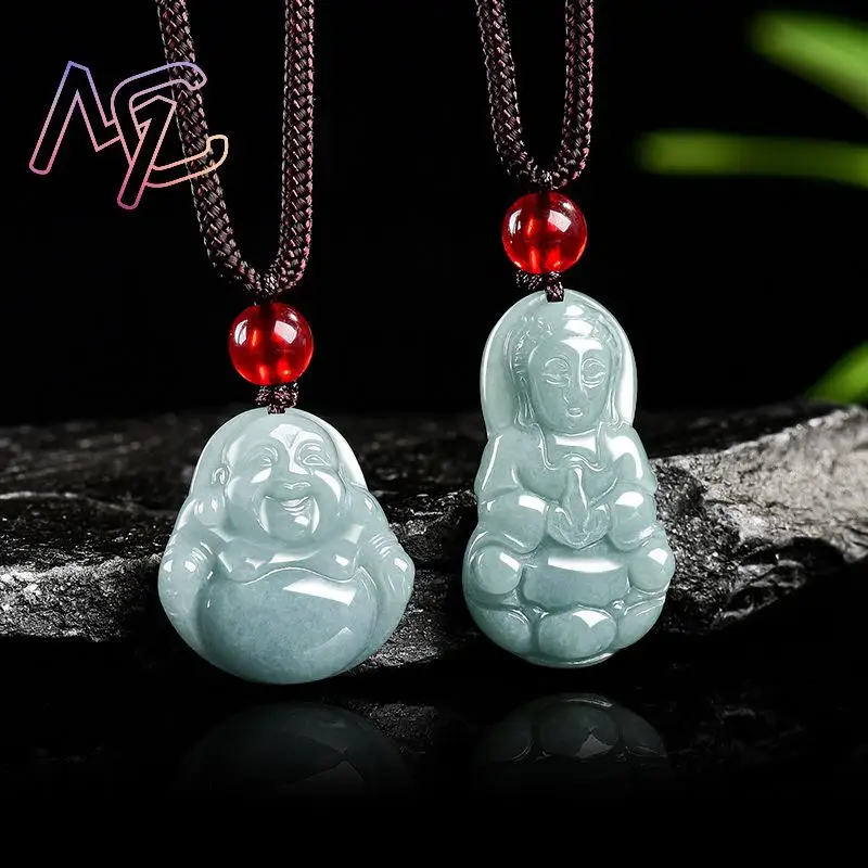 Myanmar Jadeite Guanyin Buddha Pendant Necklace Vintage Natural Gemstone Real Jewelry Fashion Accessories Burmese Jade Stone view 2
