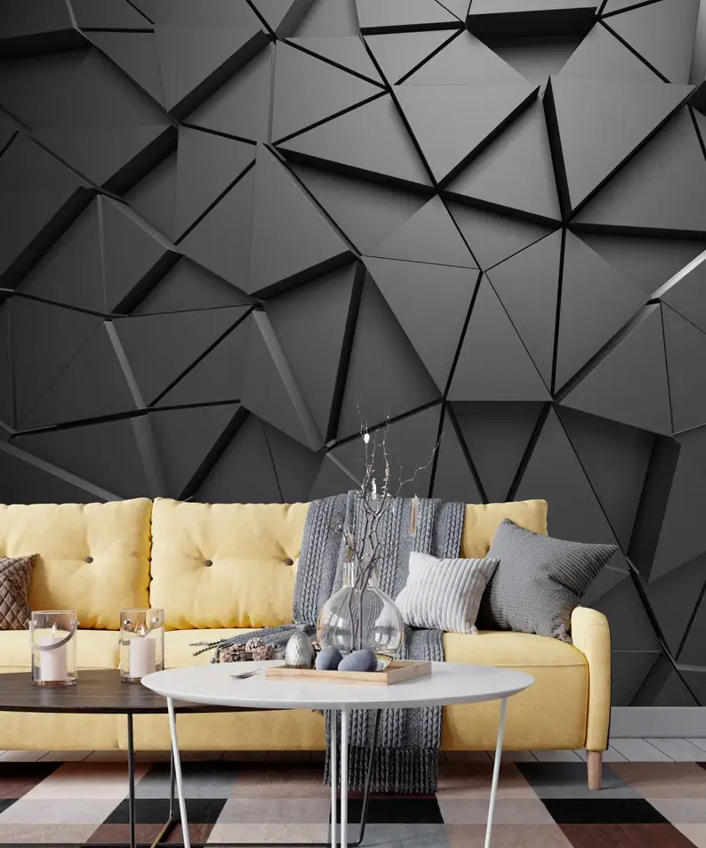 3D Wallpaper Solid Geometric Abstract Gray Triangle Background Black Peel and Stick Wall Mural Living Room Trendy Office Wall De