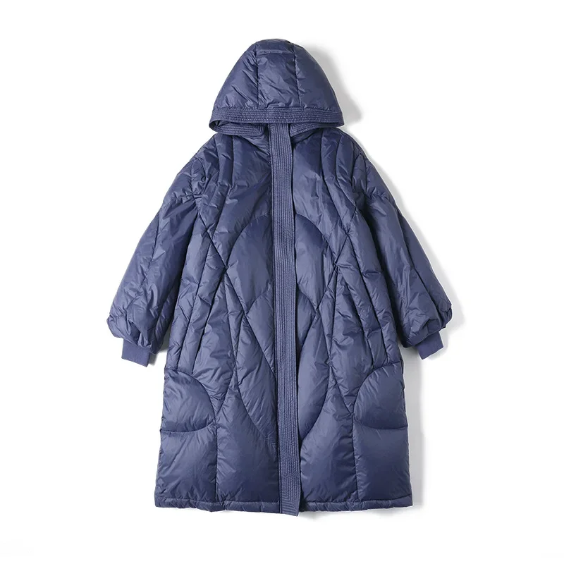 Nowa damska kurtka puchowa średniej długości, pogrubiona, luźna, modna, z białego puchu kaczego, odzież wierzchnia, modny płaszcz zimowy z kapturem.