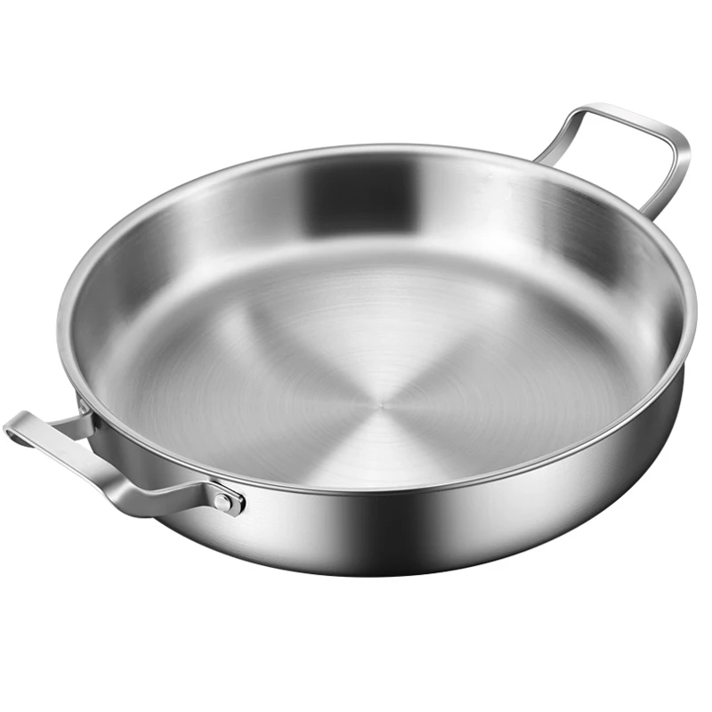 316 Stainless Steel Non-Coated Double Handle Frying Pan Cookware for Home and Restaurant Use