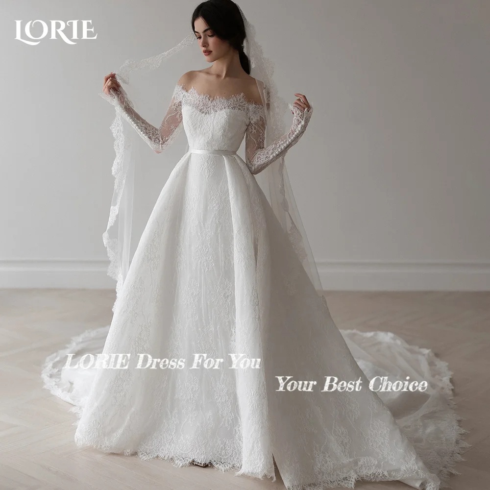 LORIE Vintage Lace Wedding Dress Off Shoulder Long Sleeve A-line Bridal Gown Sweetheart Princess Ball Bride Dress Customized image 3
