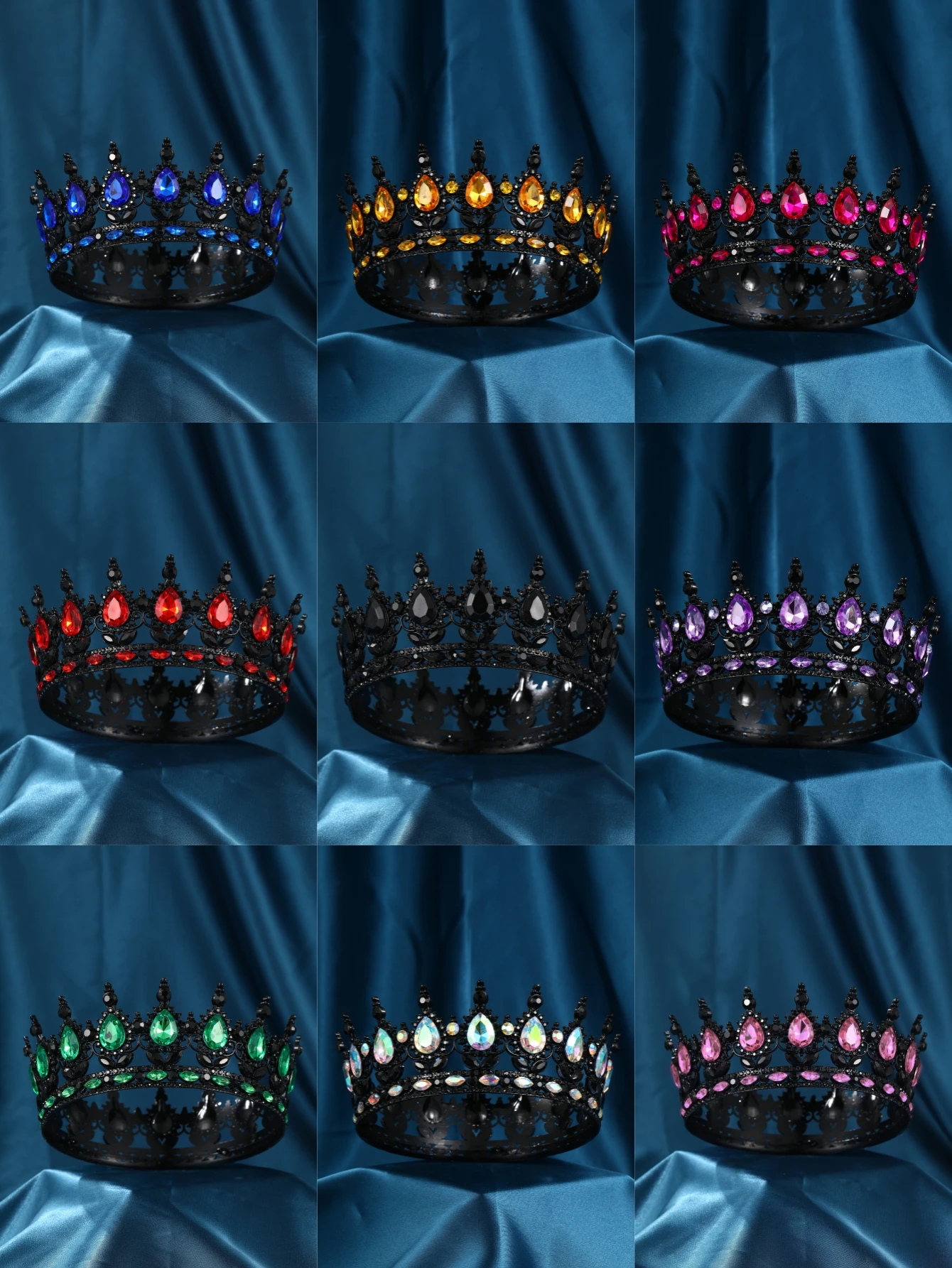 

Bridal European Princess Tiara Round Baroque Pageant Crowns Crystal Full Crown King TiarWedding Crown Hair Dress Accessories
