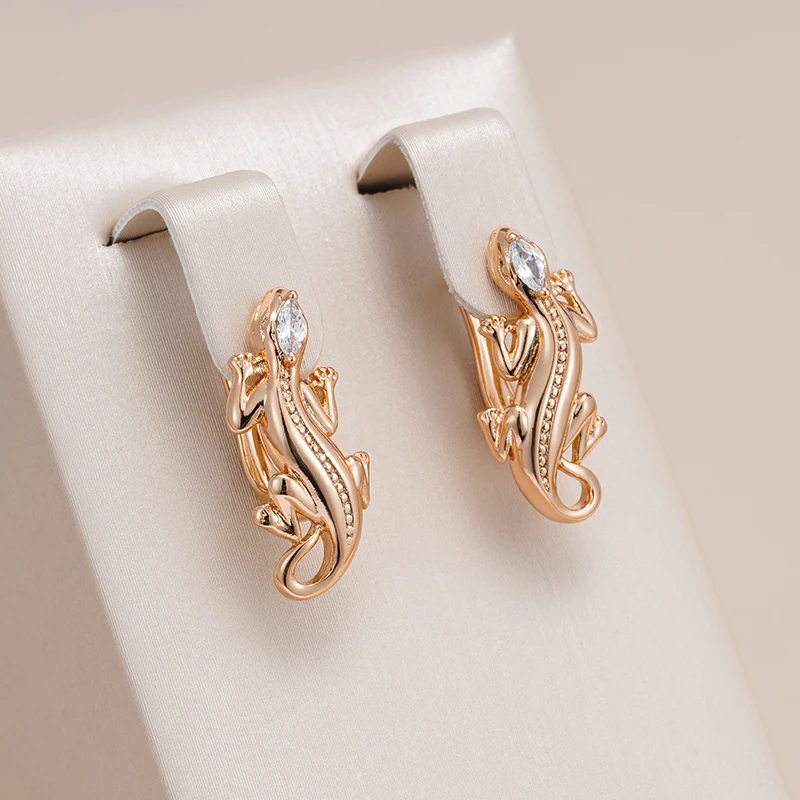 Wbmqda New Fashion Desgin Unusual Lizard Hoop Earrings For Women 585 Rose Gold Color Natural Zircon Animal Jewelry Accessories