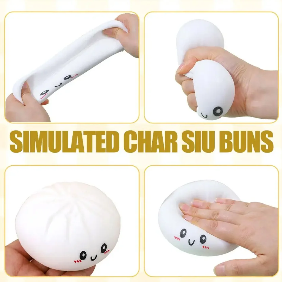 1-12PCS White Baozi Dumpling Squishes Stress Balls Fidget Sensory Toy Simulation Food Squishies Bun With Steamer Dough Ball Gift