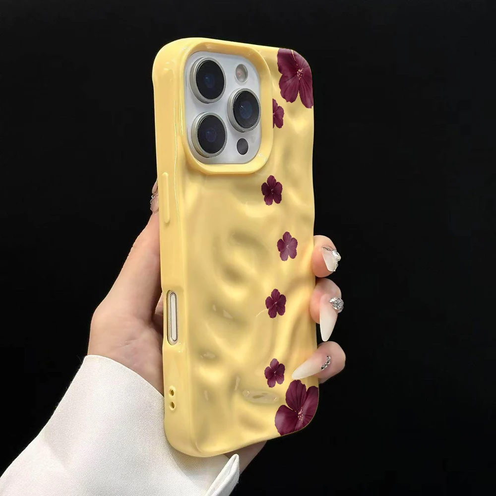 Minimalistische Blumen-Hibiskus-Handyhülle für iPhone 17 16 15 14 13 12 11 Pro Max 14 Plus 17Air Falten-Wellen-Soft-Silikon-Cover – Detail 11