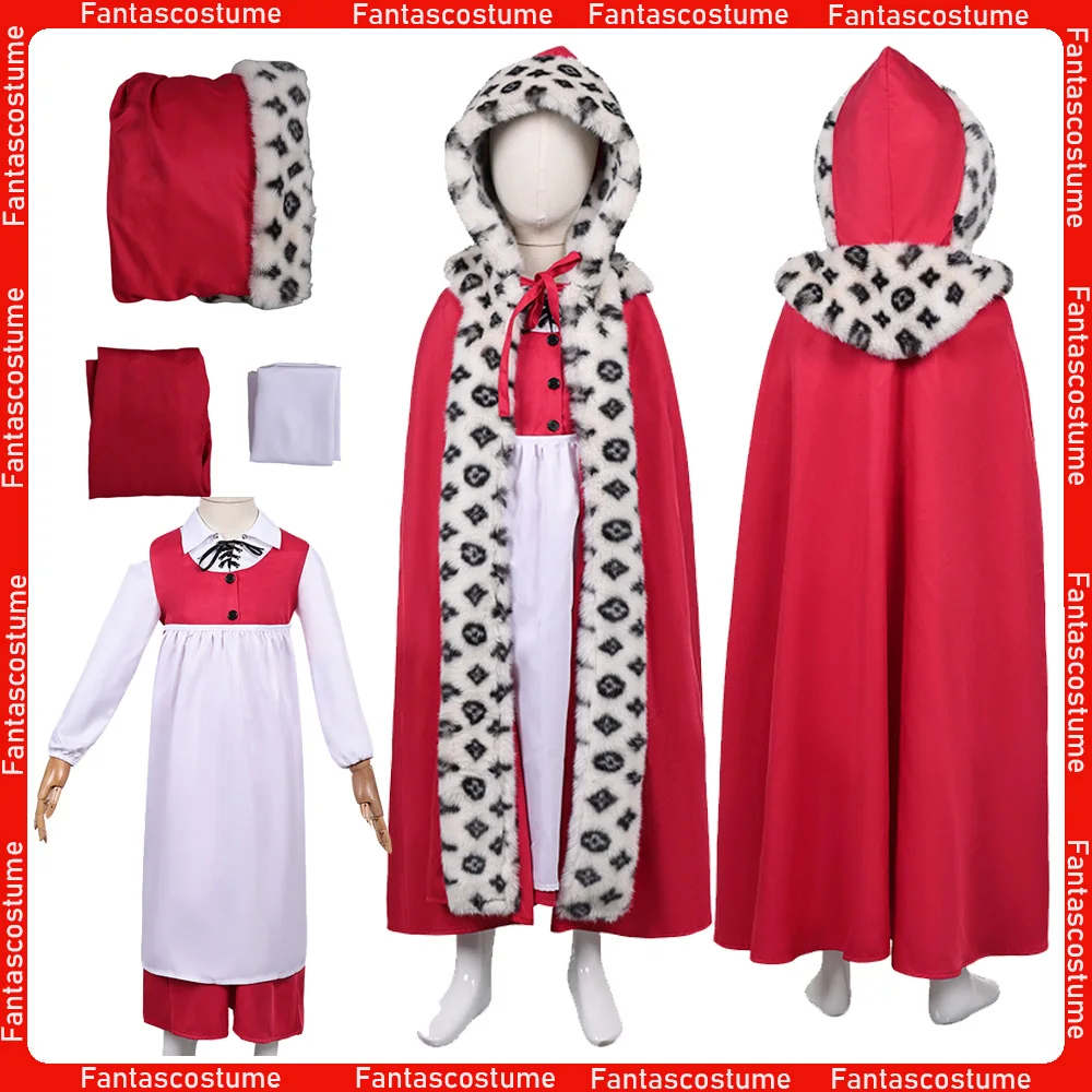 

Kids Gerda Cosplay Queen Costume Fantasia Cartoon Snow Roleplay Girls Dress Apron Hooded Cloak Halloween Carnival Disguise Suit