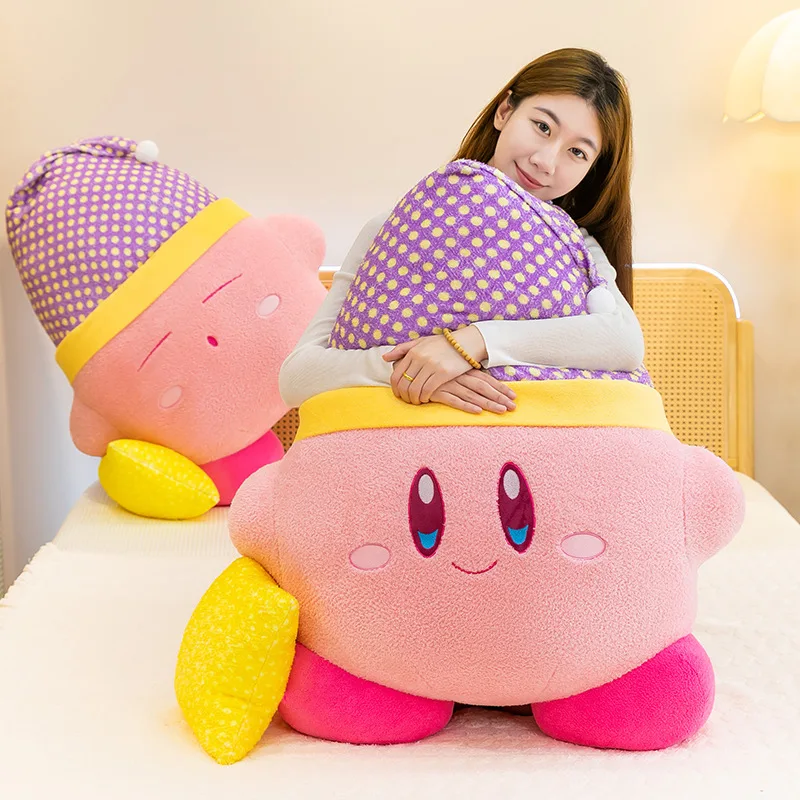 65cm Cute Nightcap Kirby Plush Toy Big Size Kawaii Cartoon Kirby Plushies Soft Stuffed Doll Girl Sleeping Pillow Birthday Gift