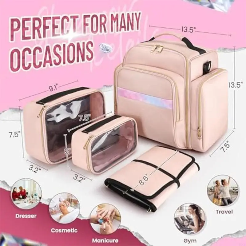 Adjustable Toiletry Bag 4 Detachable Cosmetic Compartments Water Resistant Practical Travel