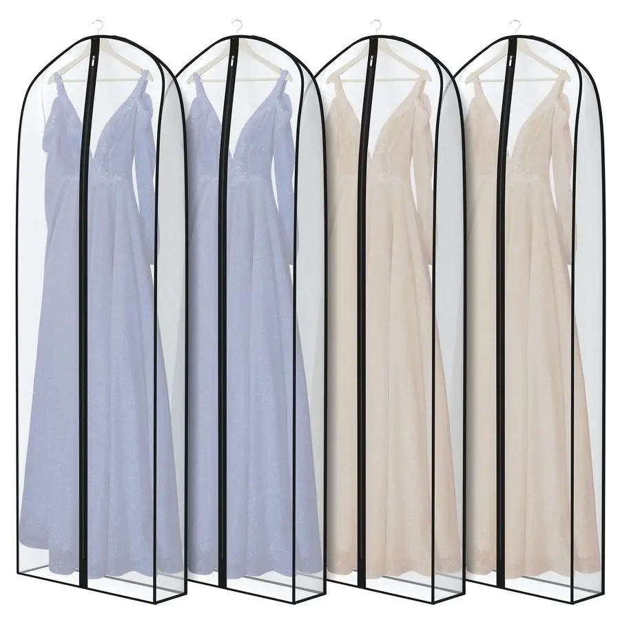 

Дышащие чехлы для длинных платьев (72 дюйма), шелковистые чехлы для хранения свадебных платьев в шкафу с 7 гофрированными вставками для предотвращения заломов