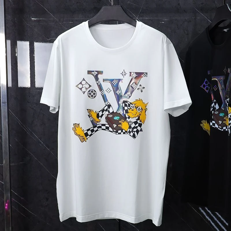 

European and American Trendy T-shirt Men's High Street Cartoon Couple Outfit Printed Short Sleeved Pure Cotton Casual Summer