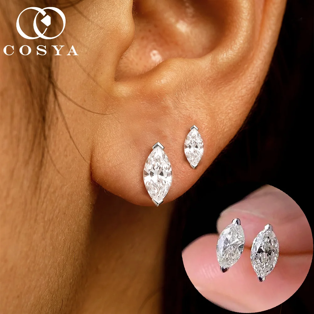

COSYA 0.3-1CT Marquise Cut Moissanite Diamond Stud Earrings for Women Men 100% S925 Silver Ear Stud Fine Wedding Party Jewelry