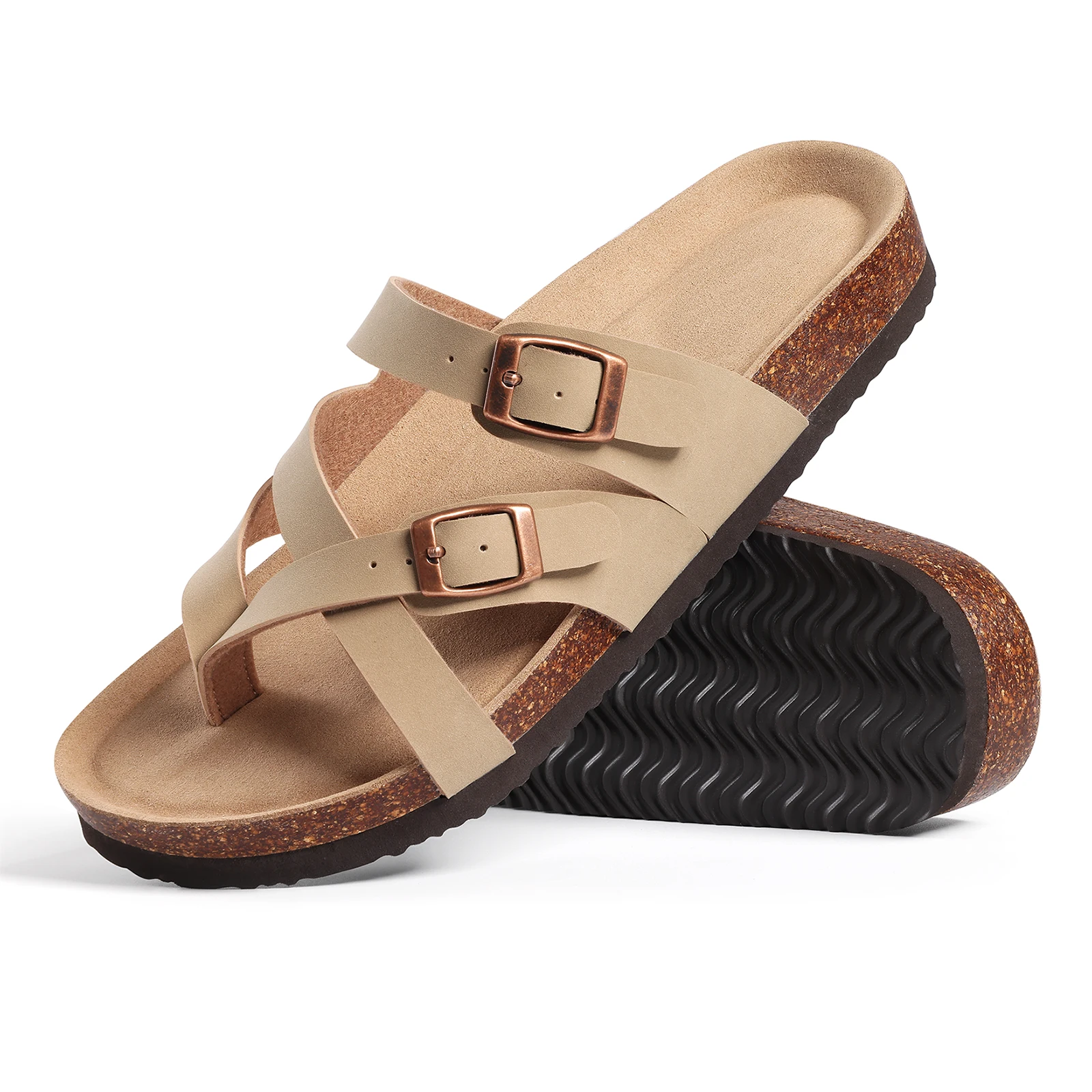 Sandalias de Corcho Evshine de Verano para Mujer, Nuevas Chanclas de Playa para Exteriores, Zuecos de Cuero con Plantilla de Corcho y Soporte de Arco
