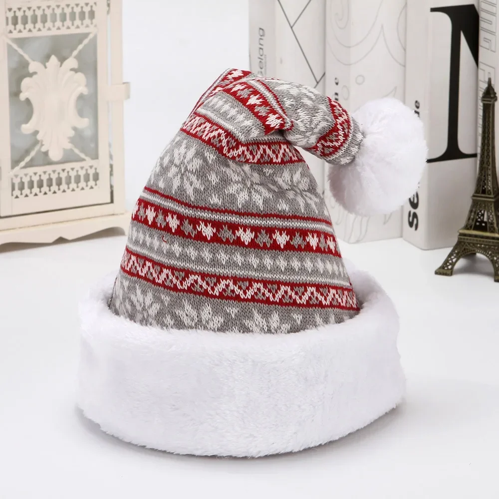 Snowfake Elk Christmas Hat Winter Thicken Knitted Velvet Cloth Adult Christmas Hat Merry Christma Decor Gift Happy New Year 2025