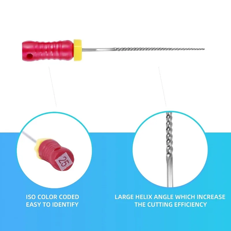 Pilniki do kanałów korzeniowych K-Files Instrument do endodoncji stomatologicznej do usuwania pogłębiania kanałów korzeniowych w ścianach (15 ~ 40 #   45~80 #   21/25MM)