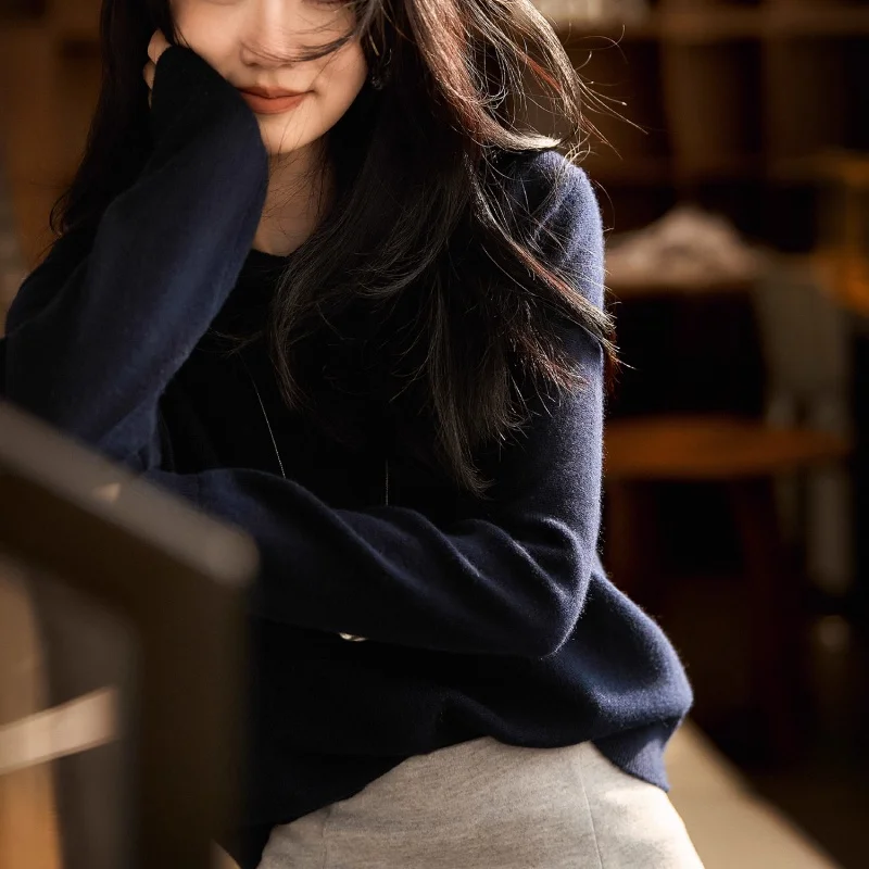 Birdtree، 90% صوف الأغنام 10% سترة الكشمير المعنقة، المرأة محبوك الدفء التلبيب القمم، قميص كامل الأكمام، 2025 بلوفر شتوي T5D507JF #3