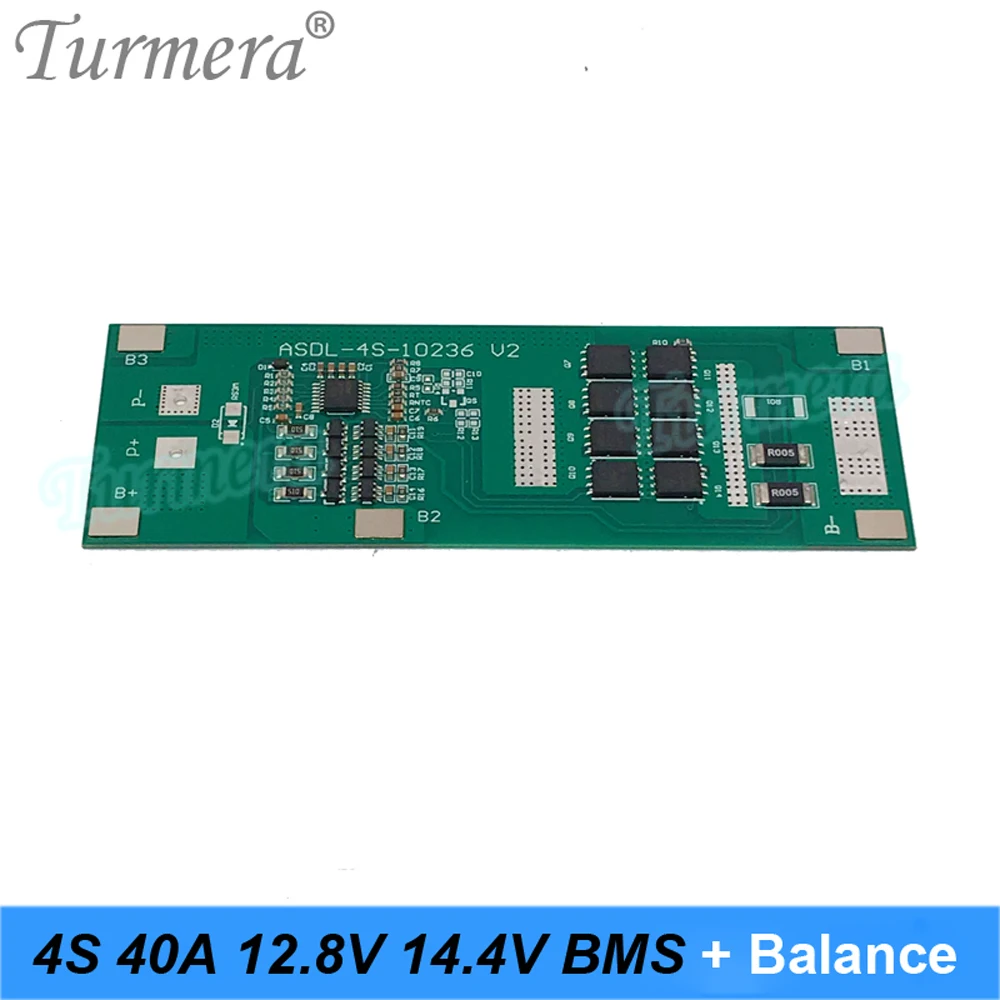 Turmera 4S 40A 12.8V 14.4V Balance BMS Protected Board 1.2A  Active Balancer Use in 3.2V 18650 26650 32700 33140 Lifepo4 Battery