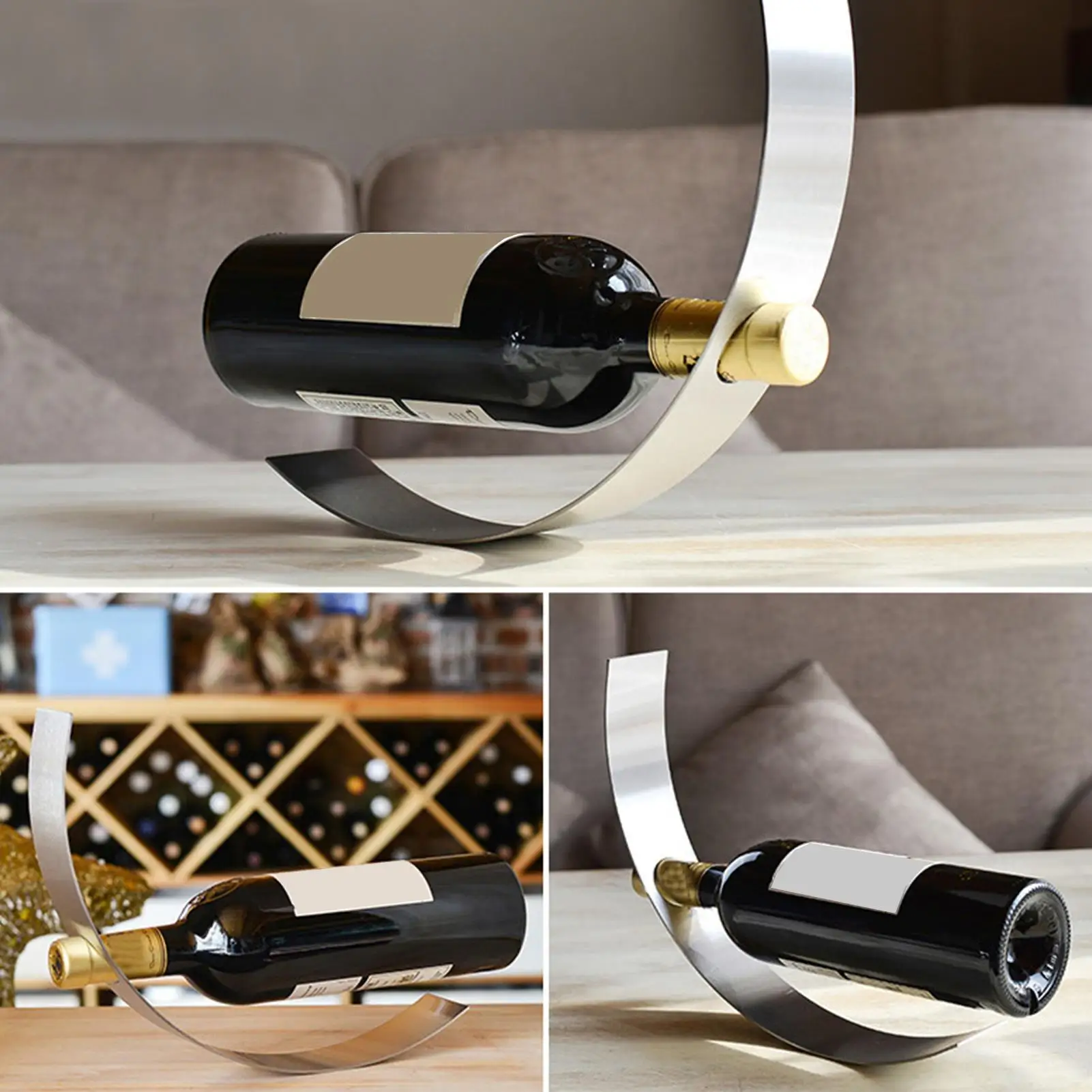 

Wine Rack Modern Stainless Steel Tabletop Wine Holder Stand For Dining Kitchen Collection Storage Entertainment Home Living-Room