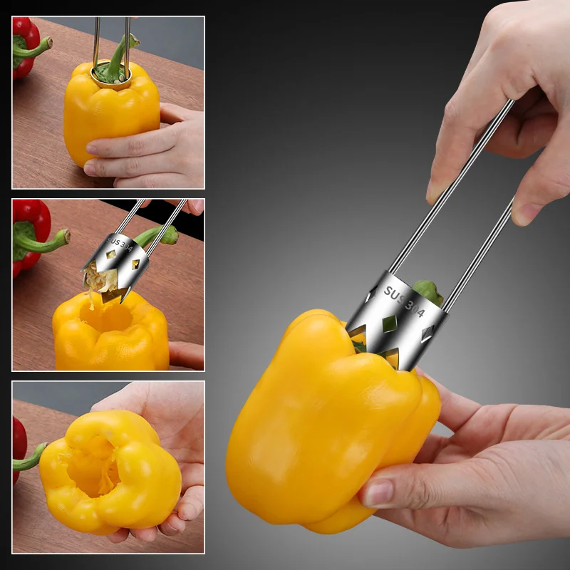 Red Bell Pepper Seed Core Stainless Steel Fruit Core Extractor for Home Kitchen Gadgets Gadget Accessory Items Utensil Chopper