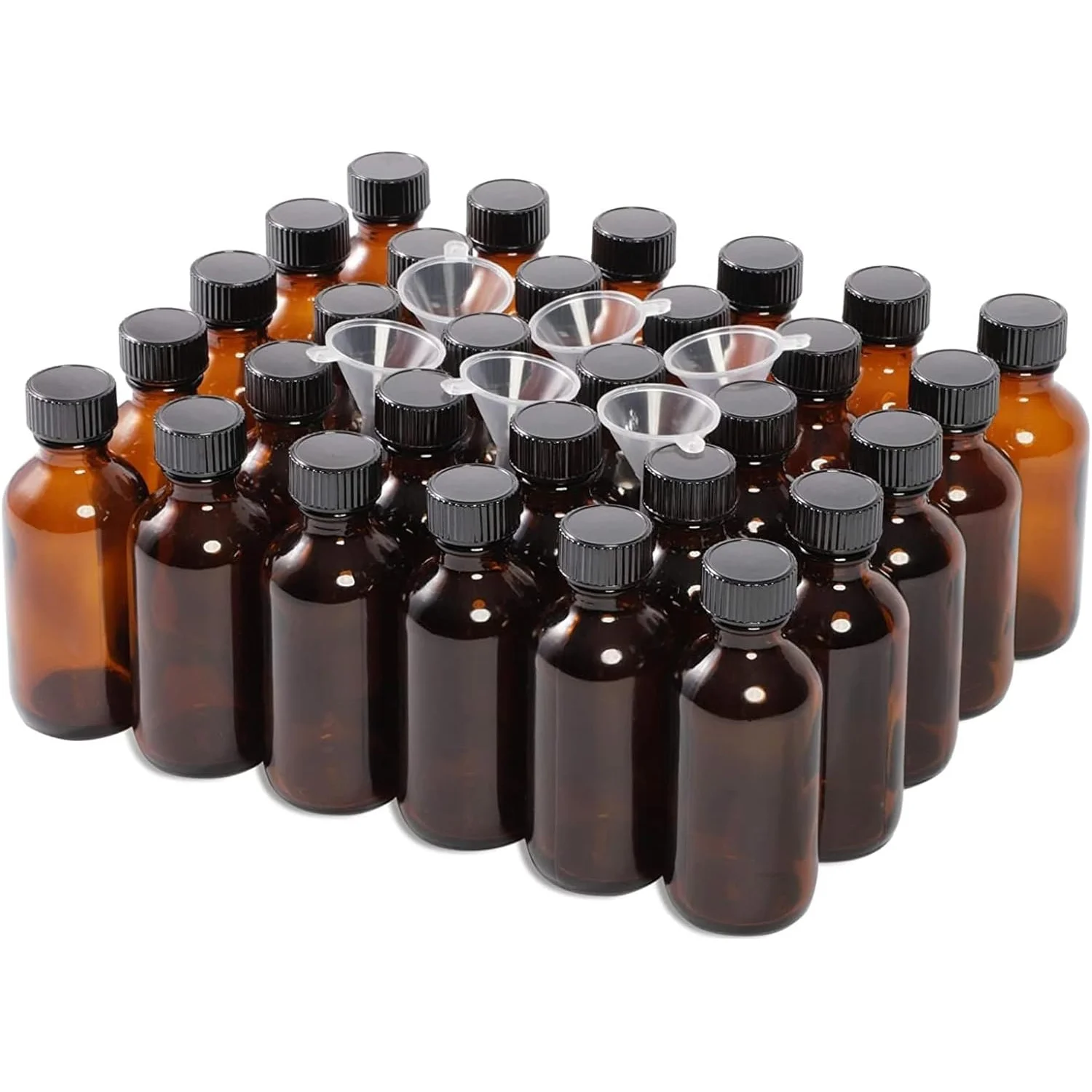 Amber Boston Round Glass Bottles  with Leak-proof Caps, Refillable Container for Vanilla Extract, Essential Oils