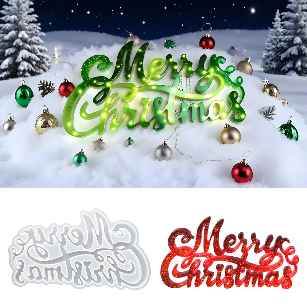 

SZ105 DIY Merry Christmas Letters Resin Silicone Molds Handmade Doorplate Letter Decoration Epoxy Art Molde