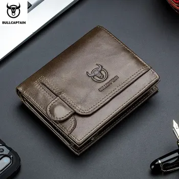 Carteira bifold masculina com bloqueio RFID BULLCAPTAIN carteiras porta-cartões de couro genuíno com 15 compartimentos para cartões