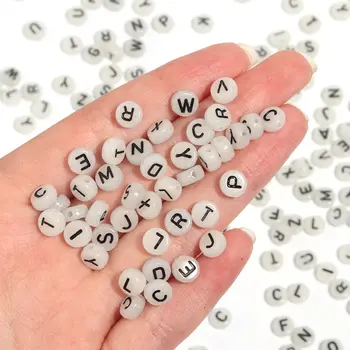 100顆7毫米壓克力夜光珠,扁平圓形字母散珠,用於珠寶製作DIY手鍊項鍊配件 10 最佳銷售 發光珠子 - №9