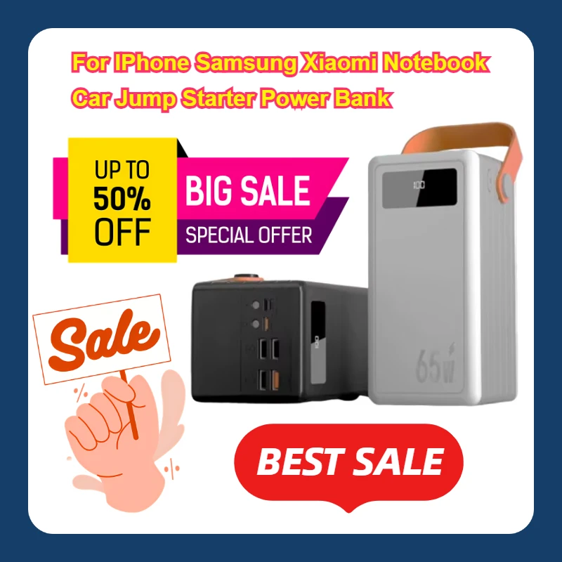 

65w Fast Charging External Battery Pack For IPhone Samsung Xiaomi Notebook Car Jump Starter Power Bank 80000mAh