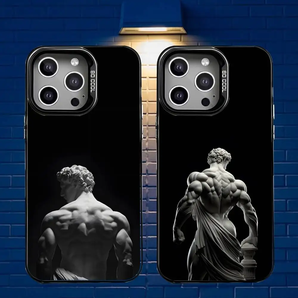 

Greek M-Mythology Statue Phone Case For iPhone17,16,15,14,13,12,Mini,Pro,E,MAX Gray Matte Silicone Black Cover