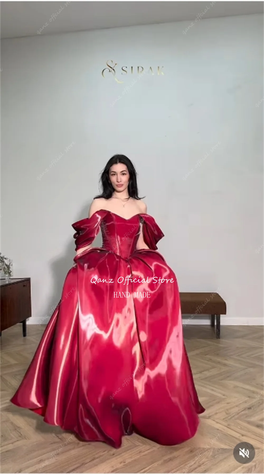 Qanz Elegant Women Red Prom Dress Off The Shoulder Long A Line Satin Dresses For Woman Party Wedding платье вечернее Customized image 3