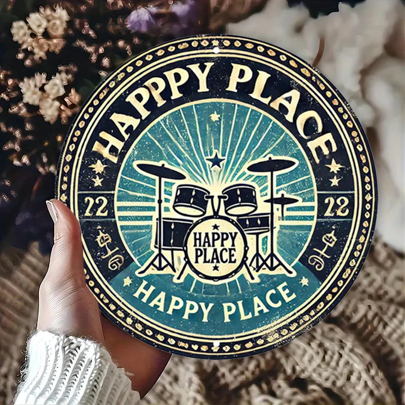 ديكور الغرفة قطعة واحدة من مجموعة الطبول العتيقة علامة ألومنيوم مستديرة، ديكور جدار معدني من القصدير بطابع الموسيقى الرجعية للمنزل، المرآب، المقهى #6