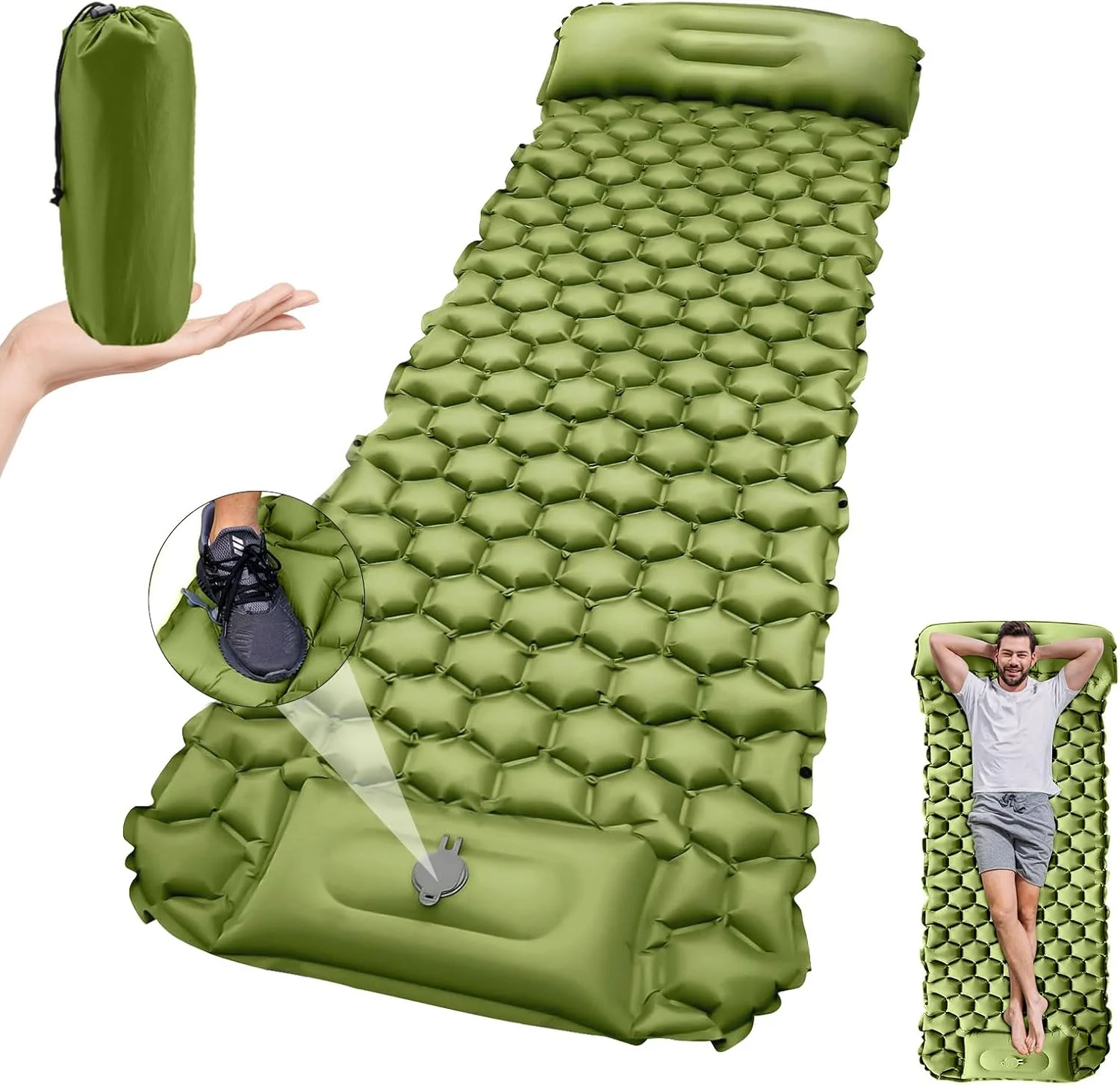 Ultralight Inflatable Sleeping Pad for Camping, Built-in Pump, Ultimate for Camping, Hiking Compact & Lightweight Camping Pad
