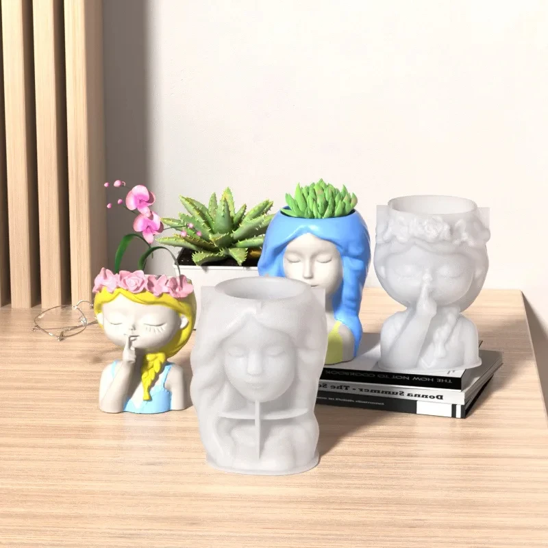 DIY Girl Portrait Flower Pot Silicone Mold Flower Beauty Flower Pot Pen Holder Gypsum Cement Mold Sleeping Beauty Vase Mold