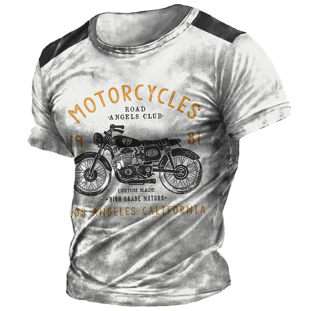 

New Route 66 Men's T-shirt Motorcycle Print Sweatshirt Summer Vintage Pullover O-Neck Loose Tops Male Casual Short Sleeve Tees