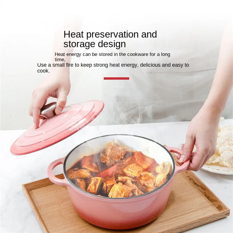 Dazzle Gradient Enamel Cast Iron Pot Household Two-ear Stock Pot Thickened Micro Pressure Lock Water Induction Cooker Stew Pots