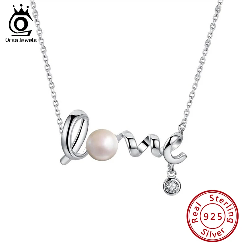 

ORSA JEWELS 925 Silver Freshwater Pearl Pendant Necklace for Women Girls Twisted Pendant Choker Chain Pearl Jewelry Gifts GPN03