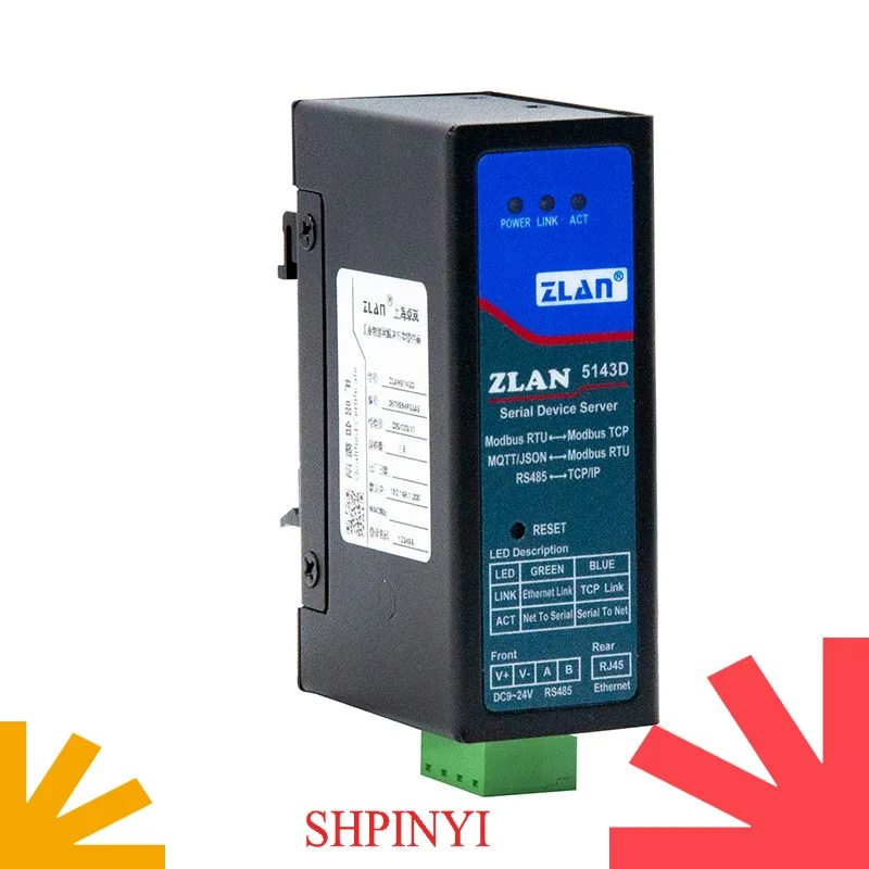 ZLAN5143D Small Size Din Rail Mounted Modbus RTU TCP Ethernet One Serial Port IoT Applications Modbus Communication Networking