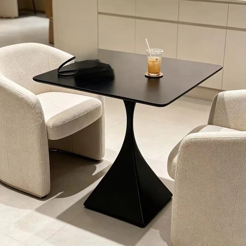 Simple square sinter side table with twist integrated metal base