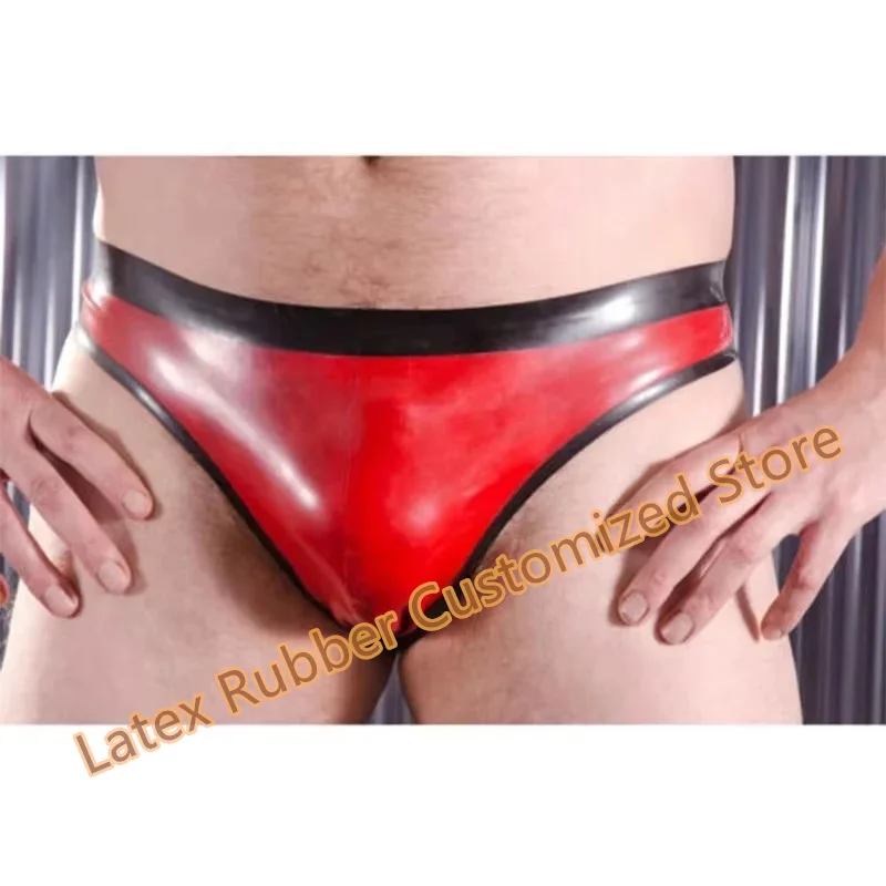 

Handmade Latex Briefs Red with Black open Hip Handmade Sexy Rubber Fetish Underwear Tight Shorts Cosplay Costumes