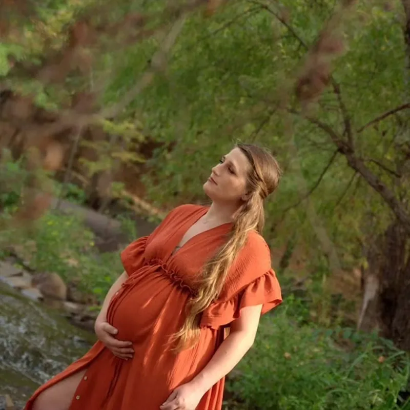 Abiti estivi per servizio fotografico premaman in cotone solido spiaggia donne incinte abiti con volant Premama fotografia puntelli vestiti per la