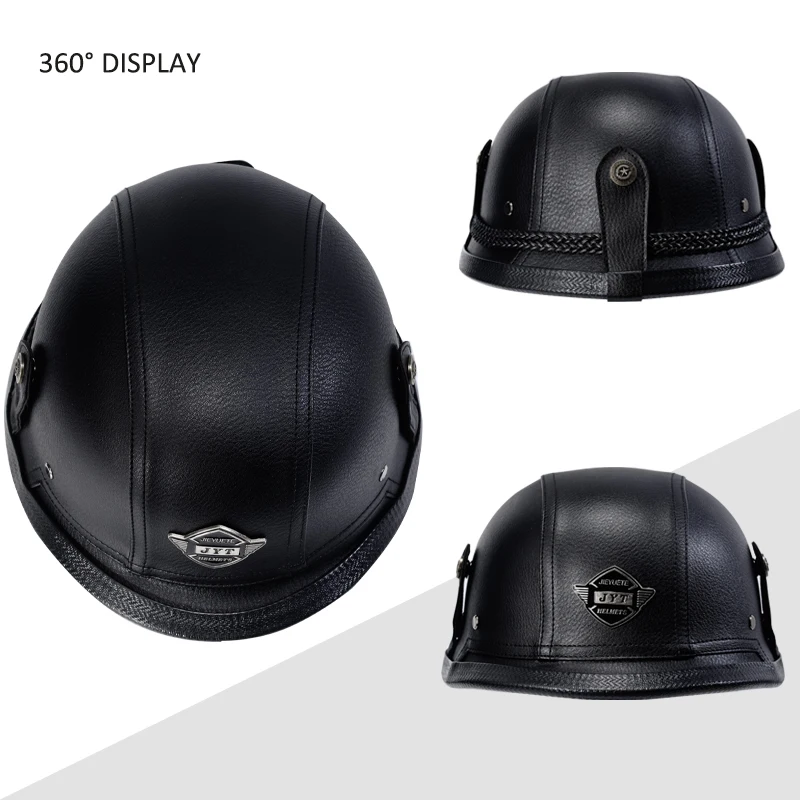 The War II German M35 Half Shell Handmade Leather Helmet For Men Women With Halley Goggle Skull Cap For Cruiser Scooter Chopper