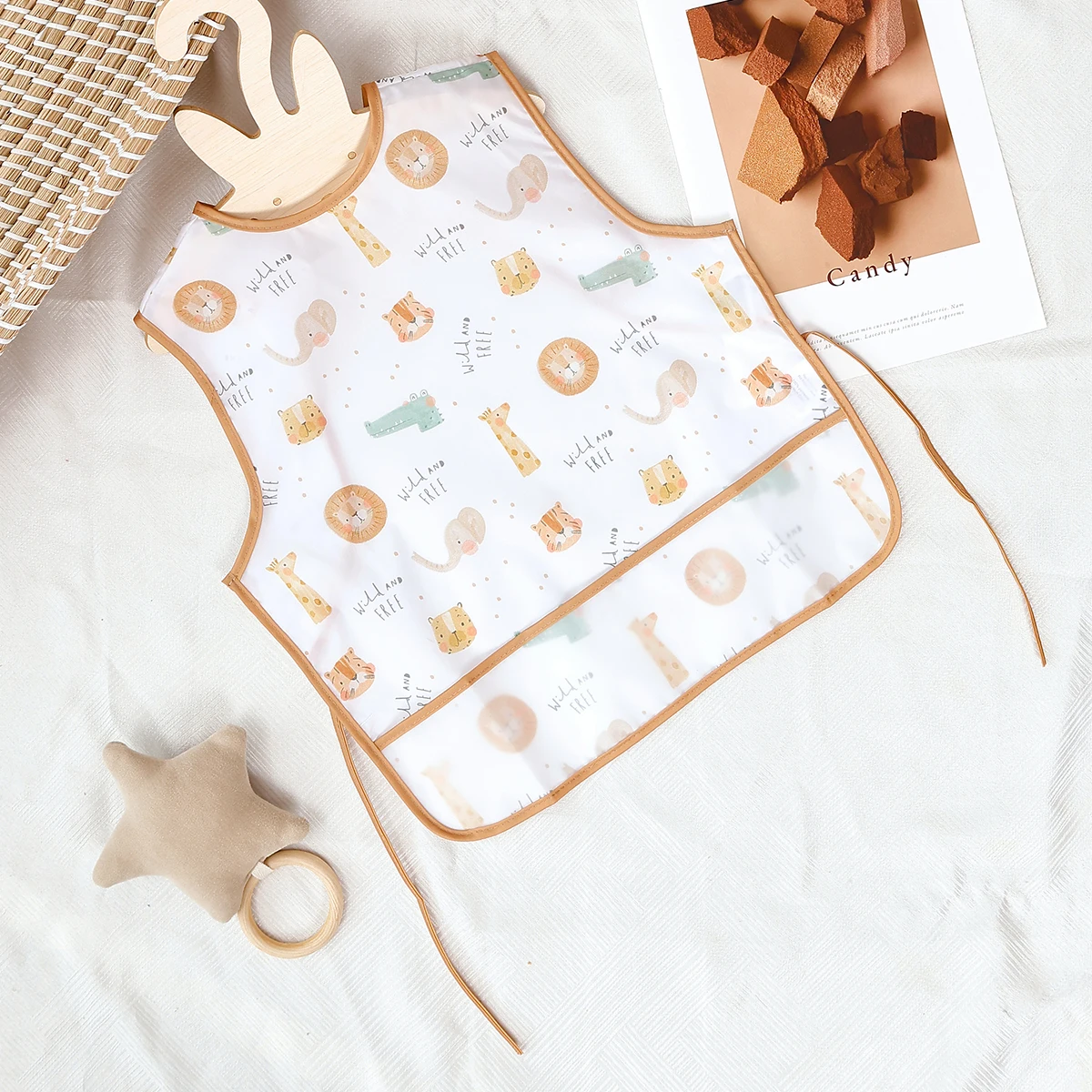 Happyflute Baby Bib 1Pc Polyester Waterproof Reusable Washable  Closure Pocket Easy On Off Feeding Drool Toddler Apron