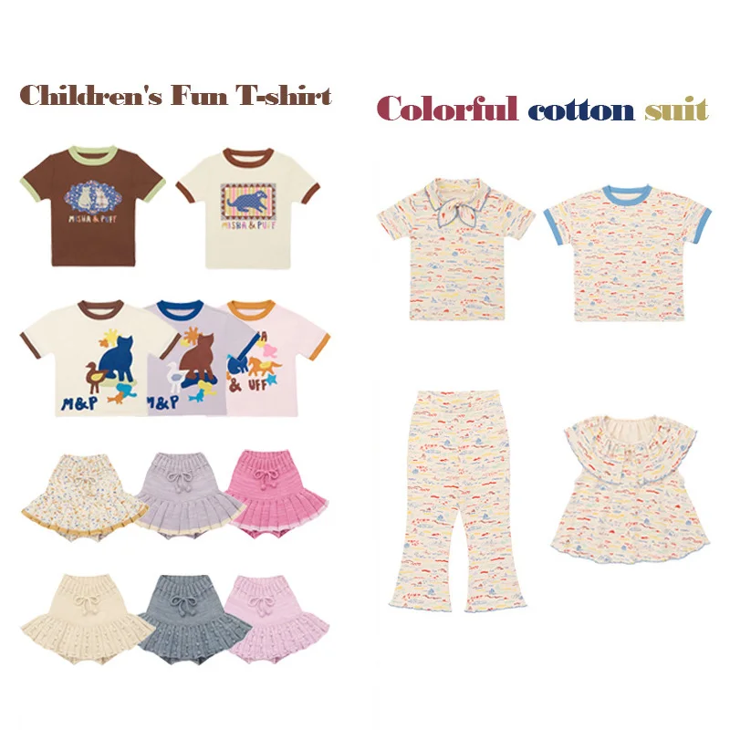 

Комплект из вязаных рубашки и юбки в стиле ретро для девочек, коллекция Весна-Лето 2026, с эффектом попкорн-вязки, с завязками, для девочек, брюки, топ для мальчиков