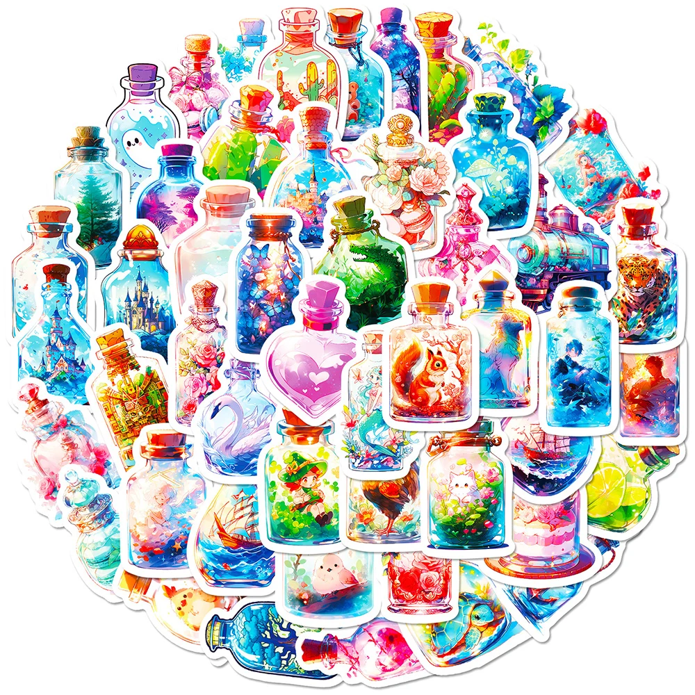 10/30/50pcs Funny Cute INS Style Bottle World Cartoon Stickers Decals Laptop Notebook Phone Suitcase Diary Decoration Sticker